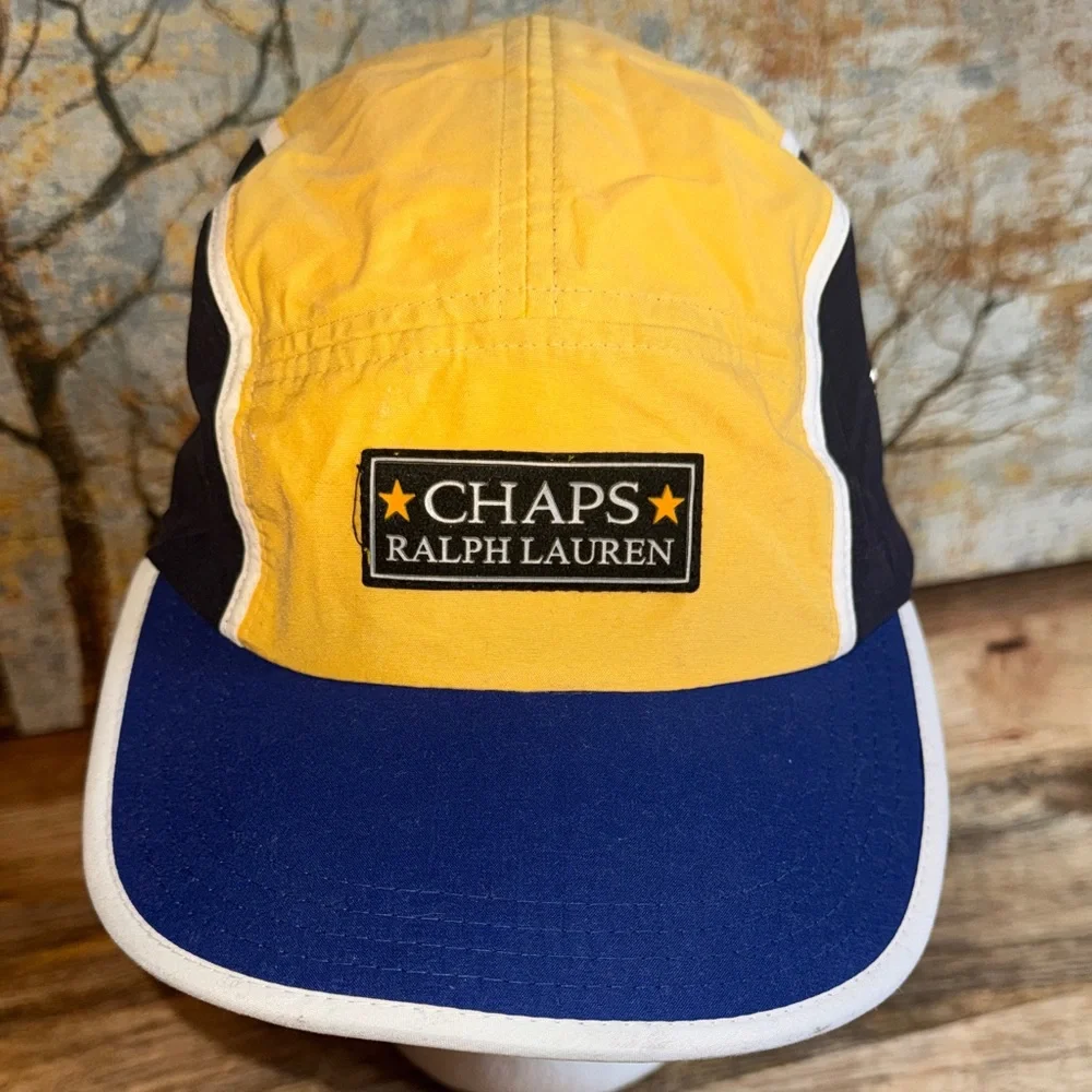 Chaps Ralph Lauren 90’s Y2K Yellow & Navy color block skater/biking hat - Picture 2 of 9